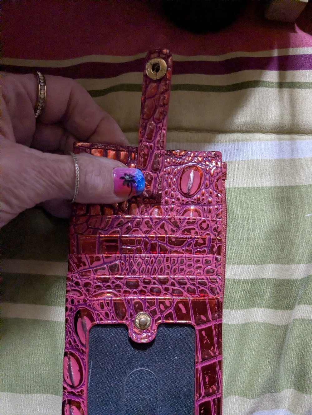 Brahmin Patent Croc-Embossed Wallet in Fuchsia - Picture 4 of 8